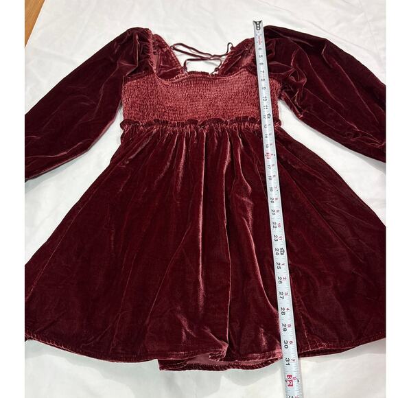 Free People Women Small Daphne Velvet Sleeve Mini Dress Roan Rouge Boho Western - Picture 11 of 12
